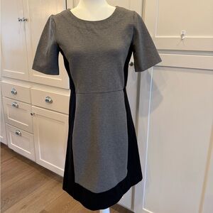 Knee length color blocking gray and black business casual pencil dress size 6.